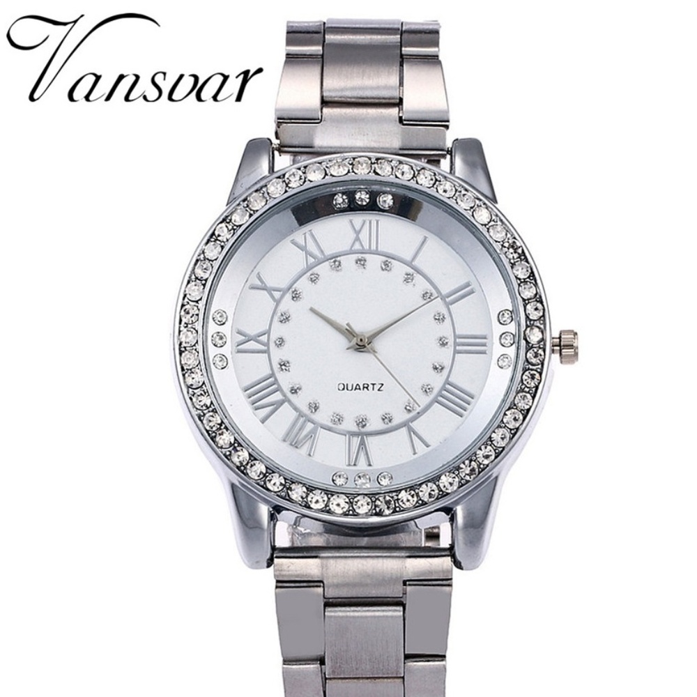 NEW Silver Rhinestone Quartz Watch Stainless Steel